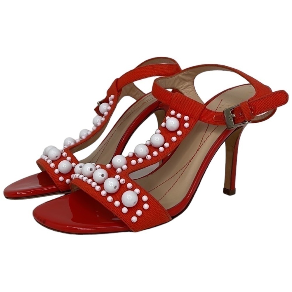 KATE SPADE Shoes Heels Pumps Red Orange White Beads Open Toe Italy Size 6.5